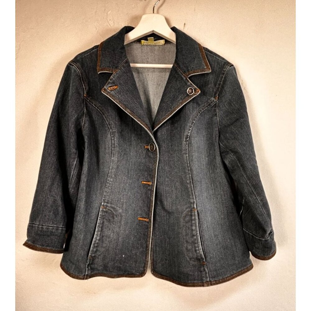 Sigrid Olsen Womens Button Front Denim Blazer Jacket Size 14 Dark Wash Pockets